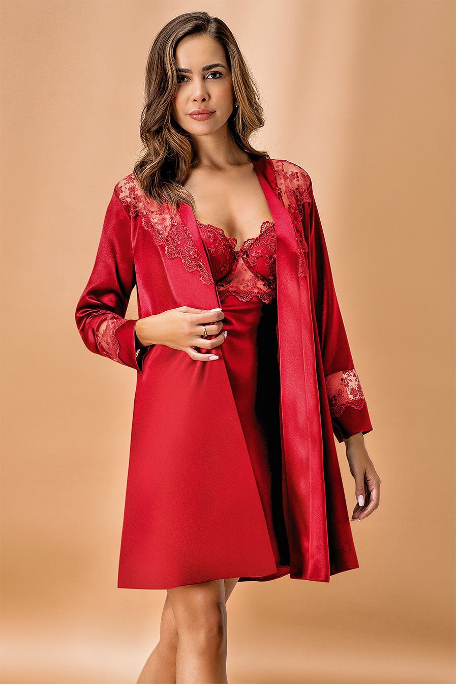 Nurteks 5384 Kaplı Saten Gecelik & Sabahlık Takım